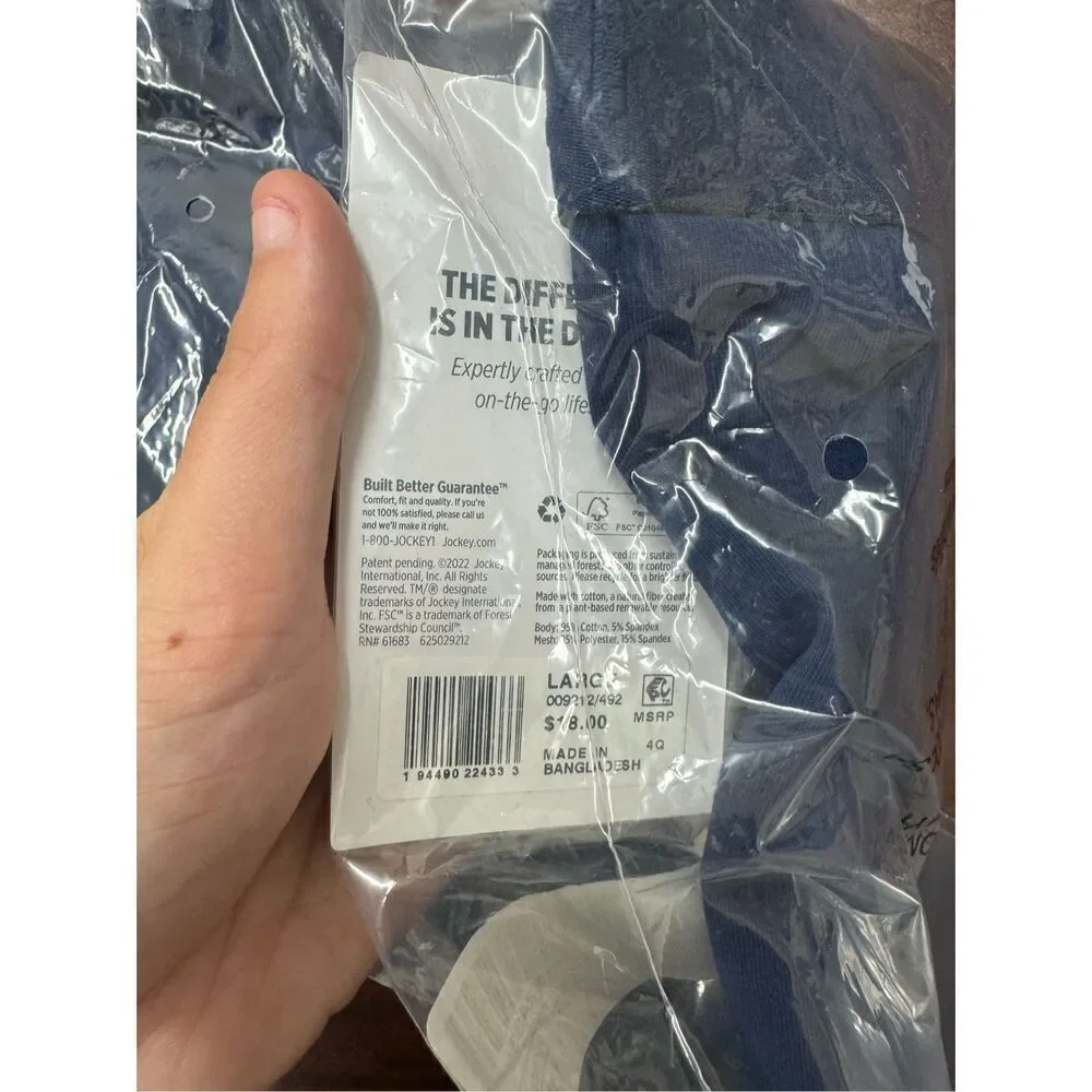 NWT Jockey Navy Chafe Proof Pouch Size Large Boxers